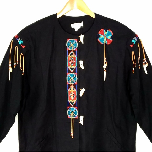 Vtg 70's Rafia Studio Western Jacket Large Native American Style Beaded Shells - Picture 2 of 9